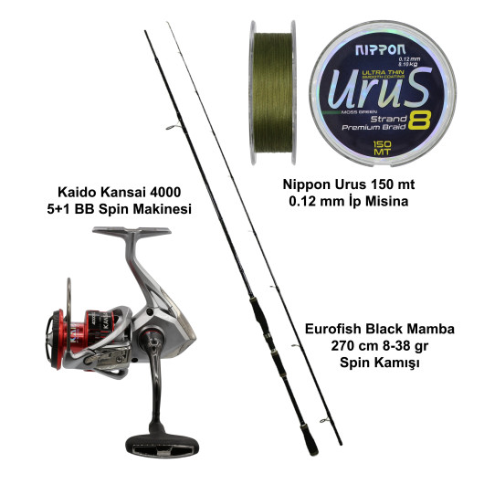 Eurofish Black Mamba 270 cm 8-38 gr + Kaido Kansai 4000 Spin Olta Seti Eurofish Black Mamba 270 cm 8-38 gr + Kaido Kansai 4000 Spin Olta Seti