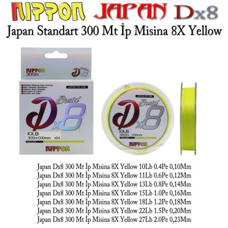 Japan Dx8 Braid 300 Mt İp Misina 8X Yellow Japan Dx8 Braid 300 Mt İp Misina 8X Yellow