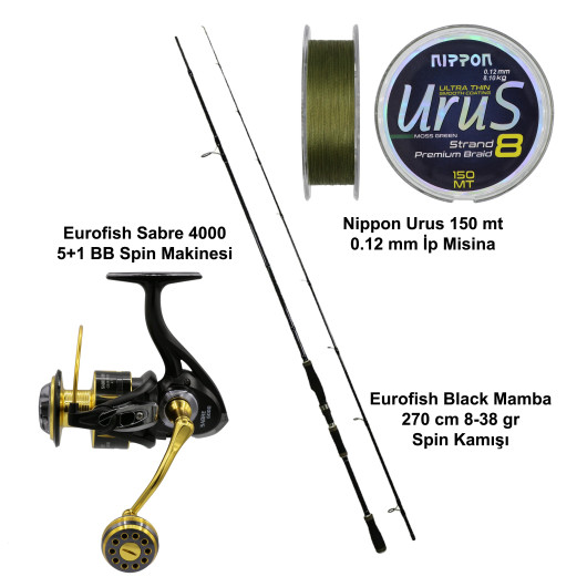 Eurofish Black Mamba 270 cm 8-38 gr + Eurofish Sabre 4000 Spin Olta Seti Eurofish Black Mamba 270 cm 8-38 gr + Eurofish Sabre 4000 Spin Olta Seti