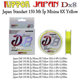 Japan Dx8 Braid 150 Mt İp Misina 8X Yellow Japan Dx8 Braid 150 Mt İp Misina 8X Yellow